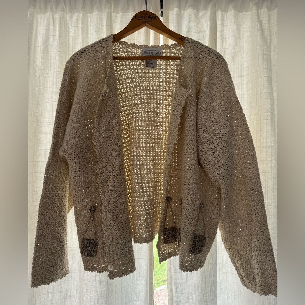 Mandal Bay Cream Cardigan Sweater with Purse Detail